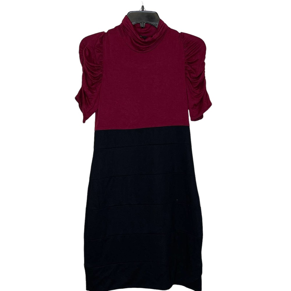 Soprano Turtleneck Bodycon Dress Colorblock Ruched Sleeve Stretch Women Large